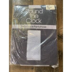 Swiss Lace Pantyhose Panty Top Sandaltoe Purple Round the Clock Vtg 80s Sz A